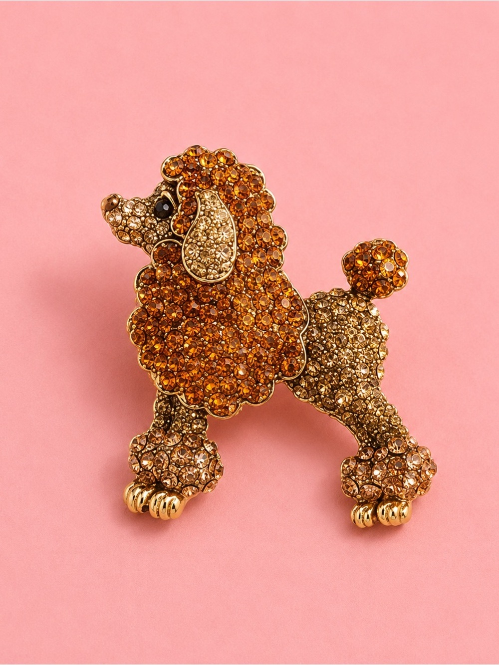 Amber Poodle Dog Crystal Brooch